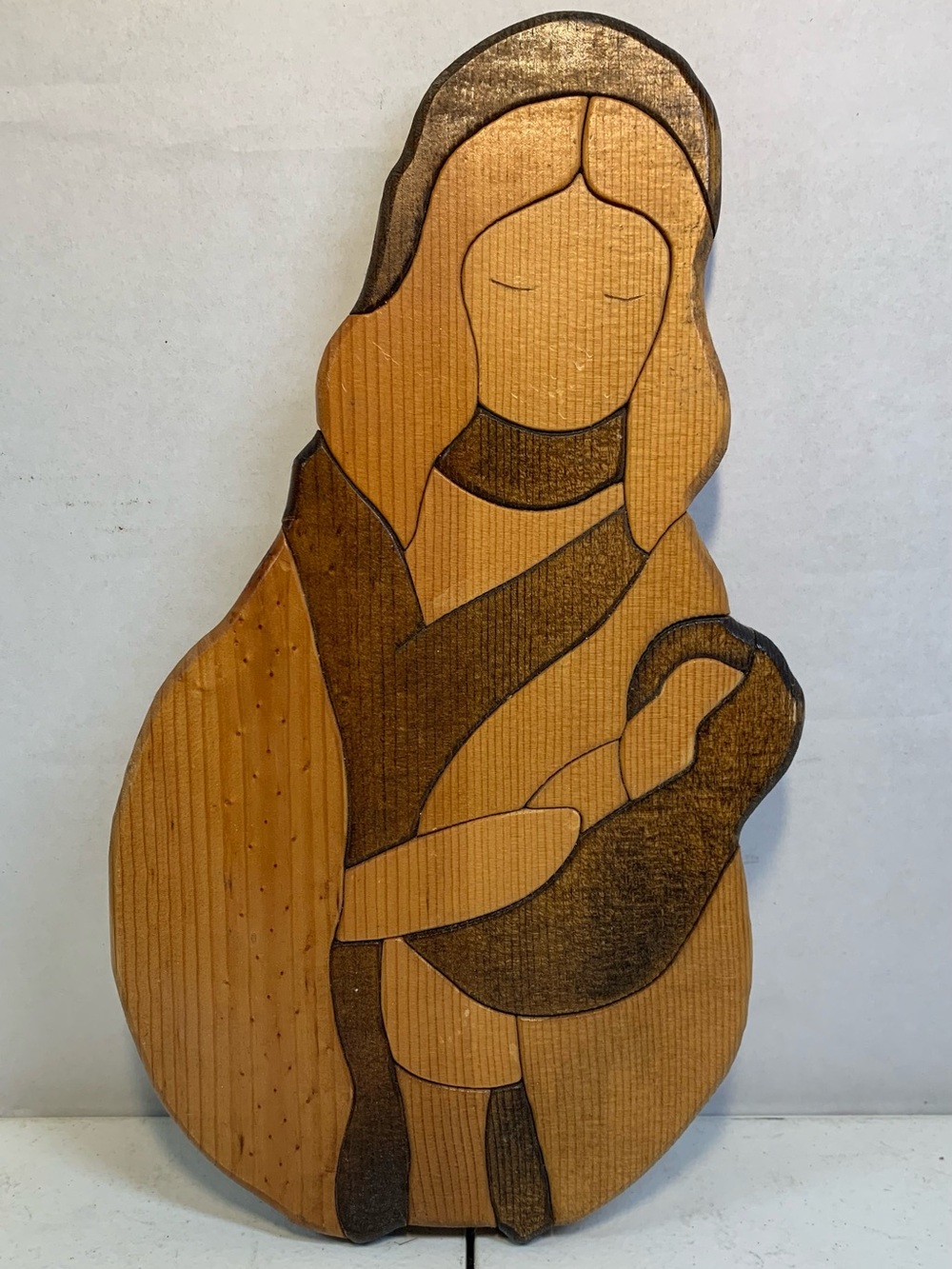 Vintage Madonna & Child Wood Plaque. 3493